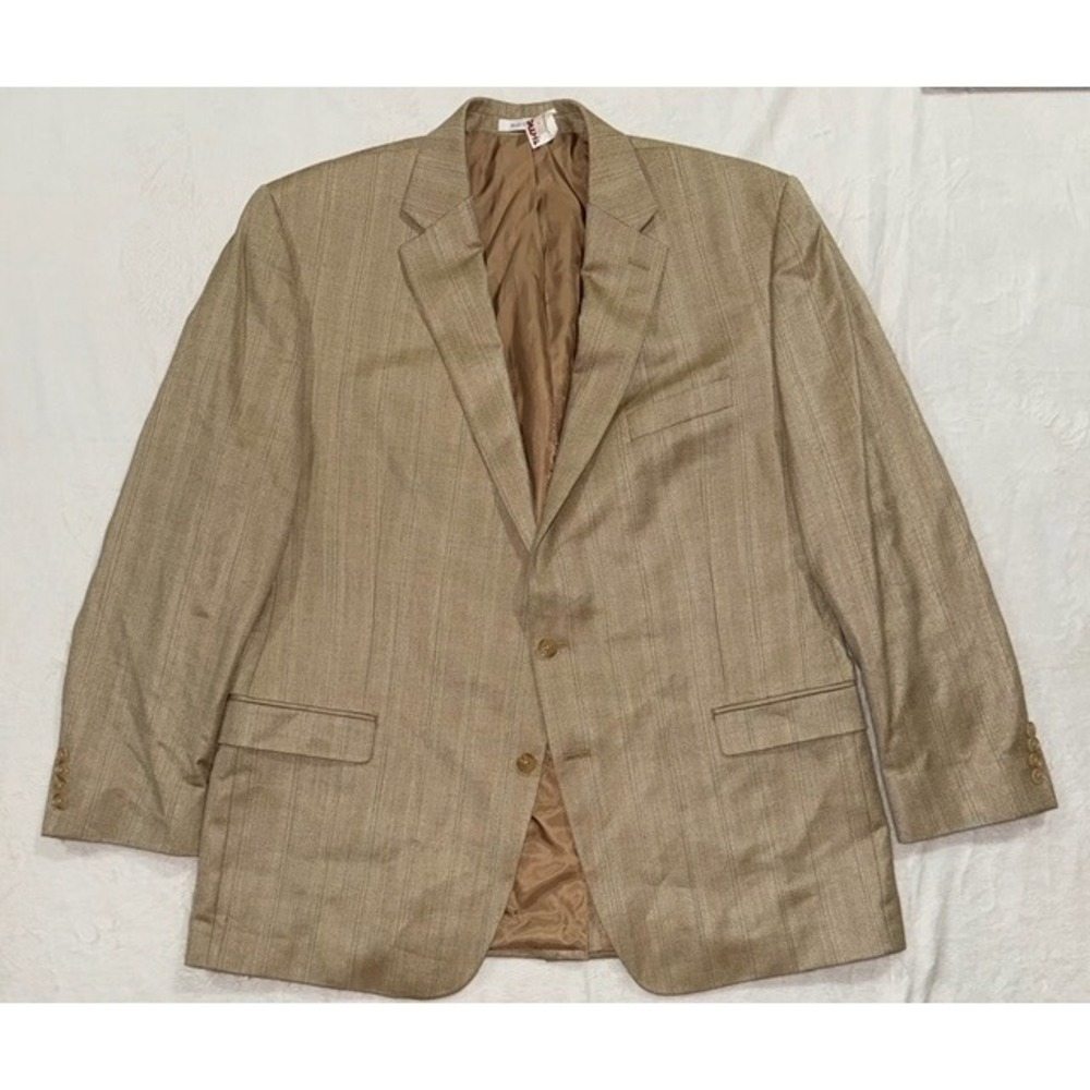 Lauren Ralph Lauren Men's 48L Silk Wool Blend Sport Coat Beige Striped Blazer‎
